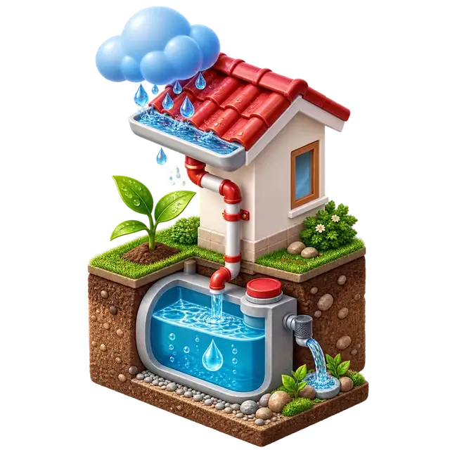Total Environment Butterfly of Dreams rainwater collection tank, recharge pit and reuse pipework